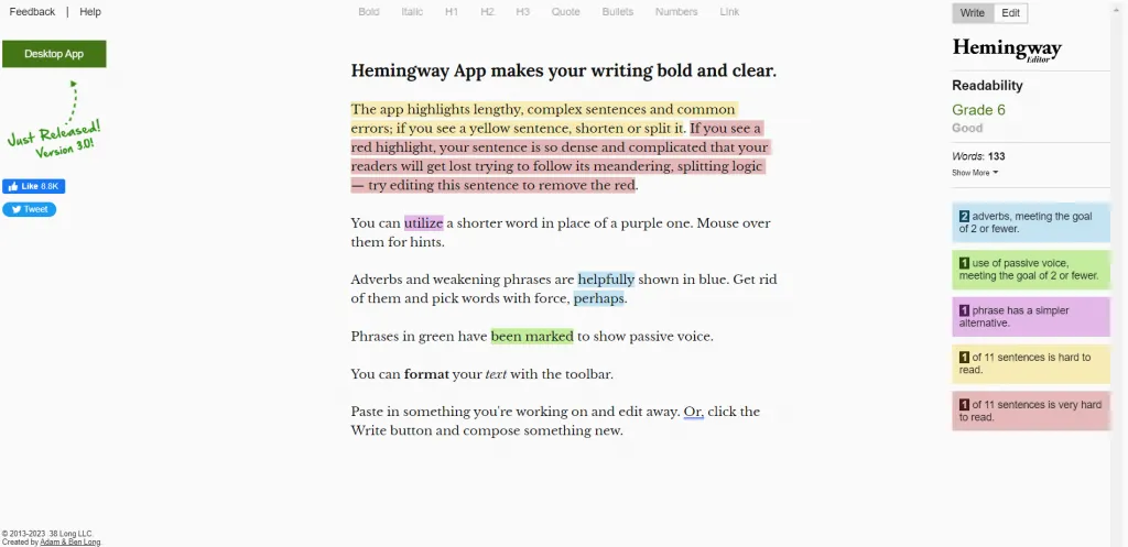 Hemingway - best app for writing