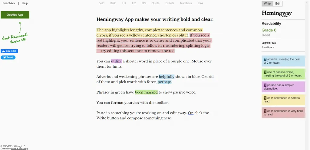 Hemingway to improve writing skills