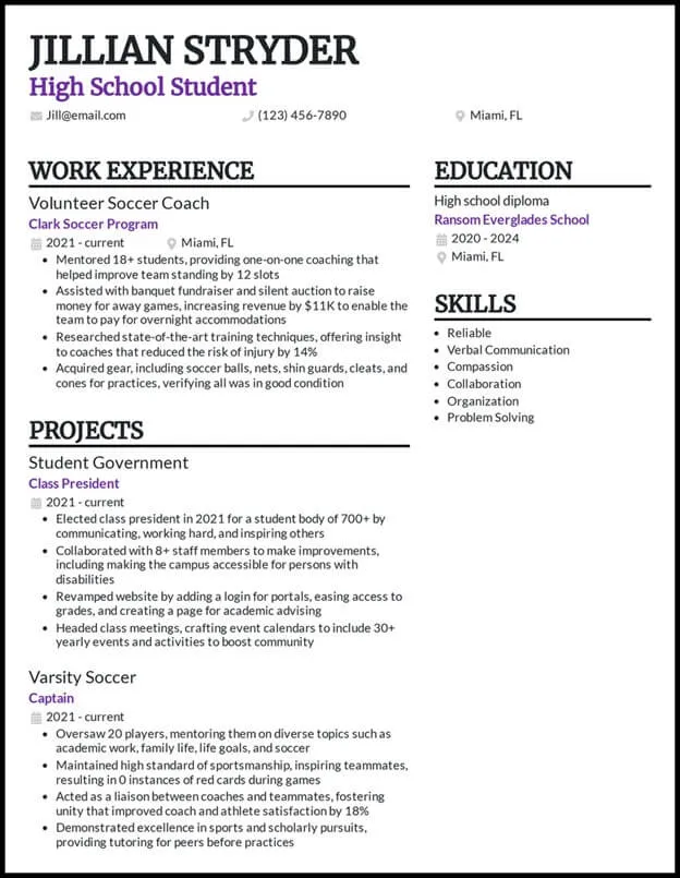High School Student Resume Examples 2