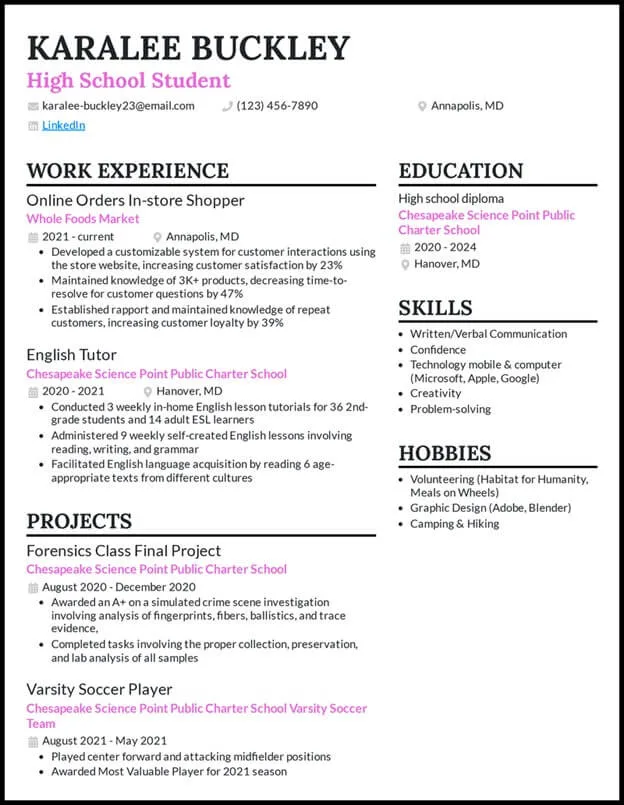 High School Student Resume Examples Four