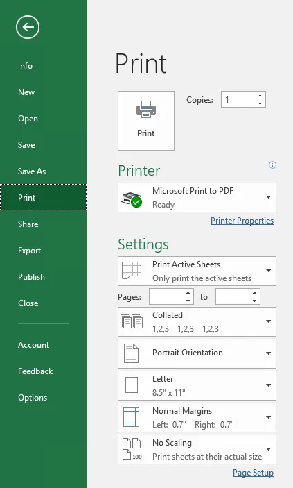 MS-Excel Print to PDF