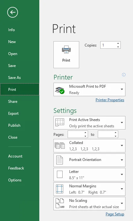 print ms excel to pdf