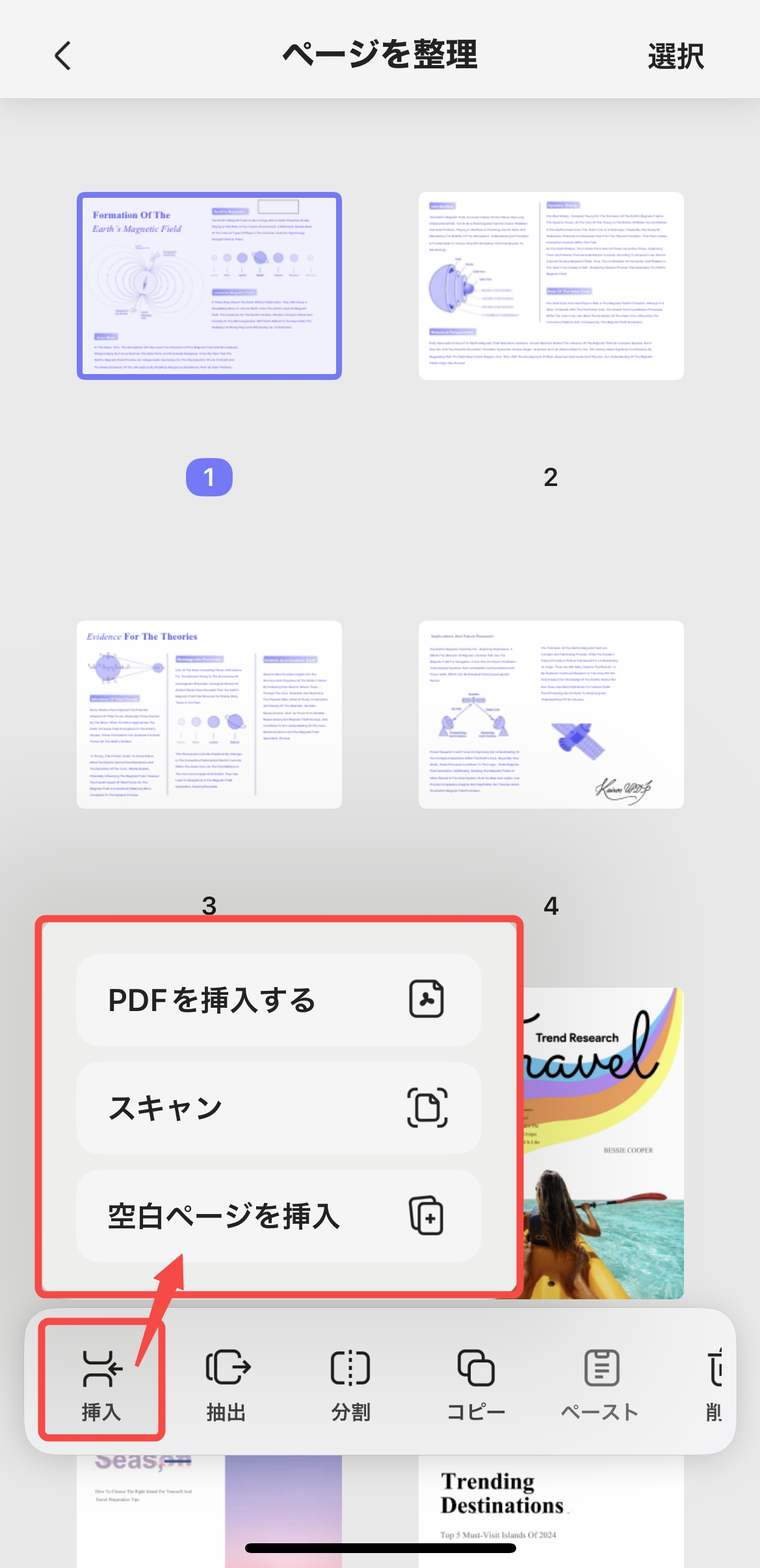 ページを挿入する3つのオプション