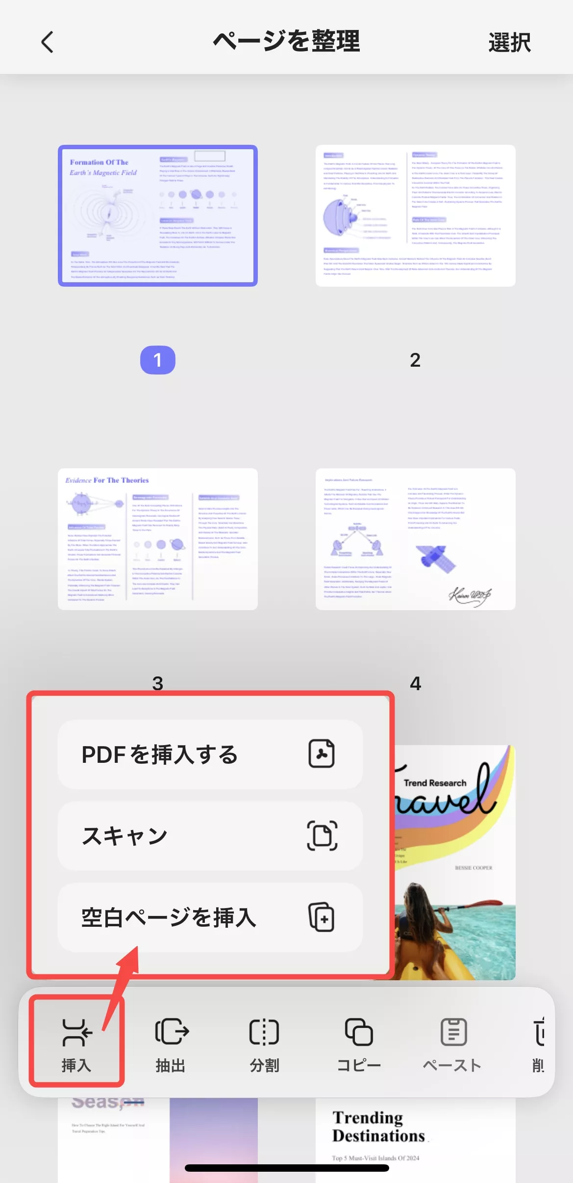 ページを挿入する3つのオプション