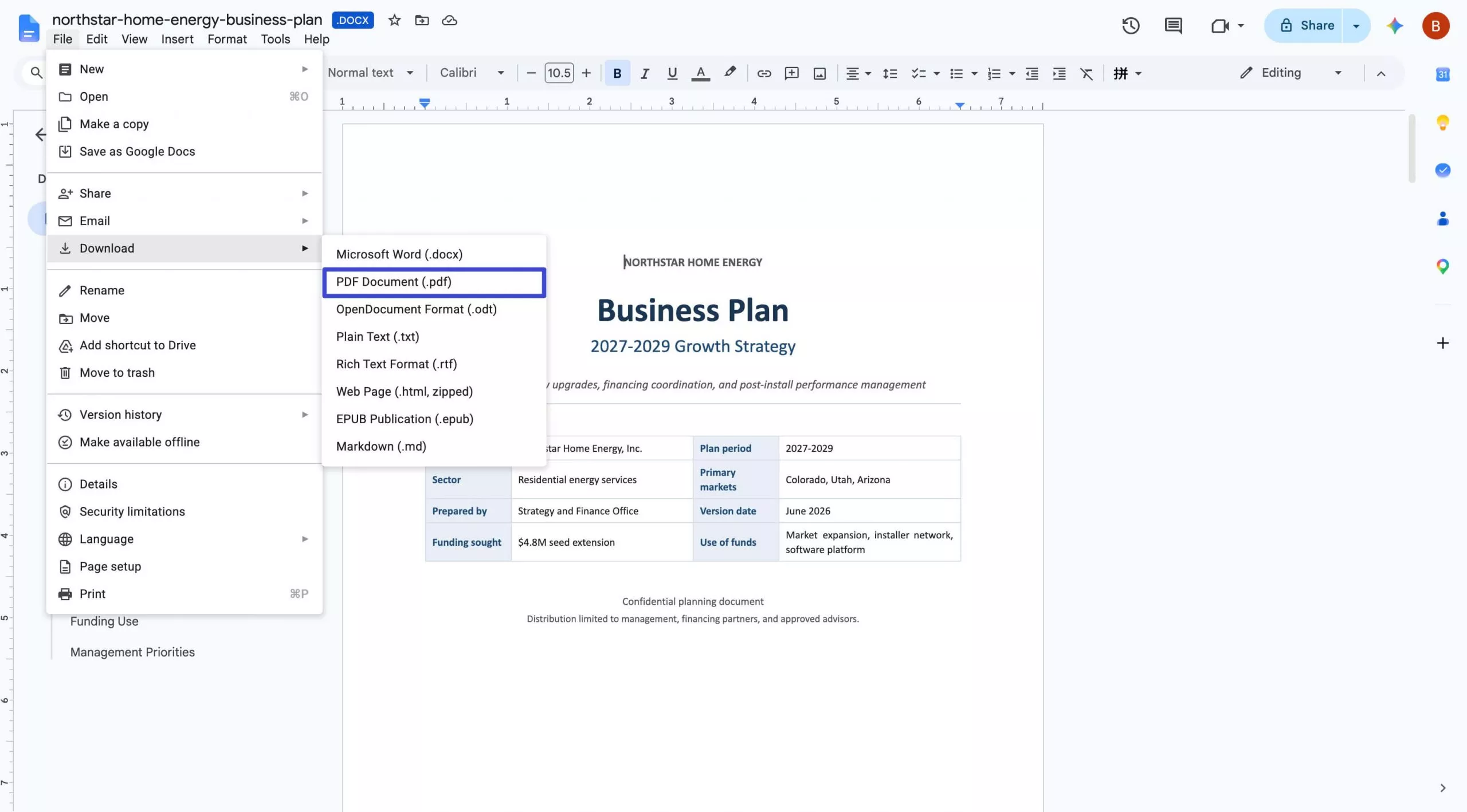 save a Google Doc as a PDF on the Web