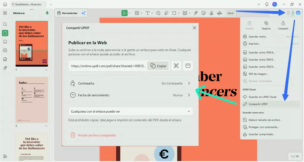 compartir PDF en UPDF creando un link