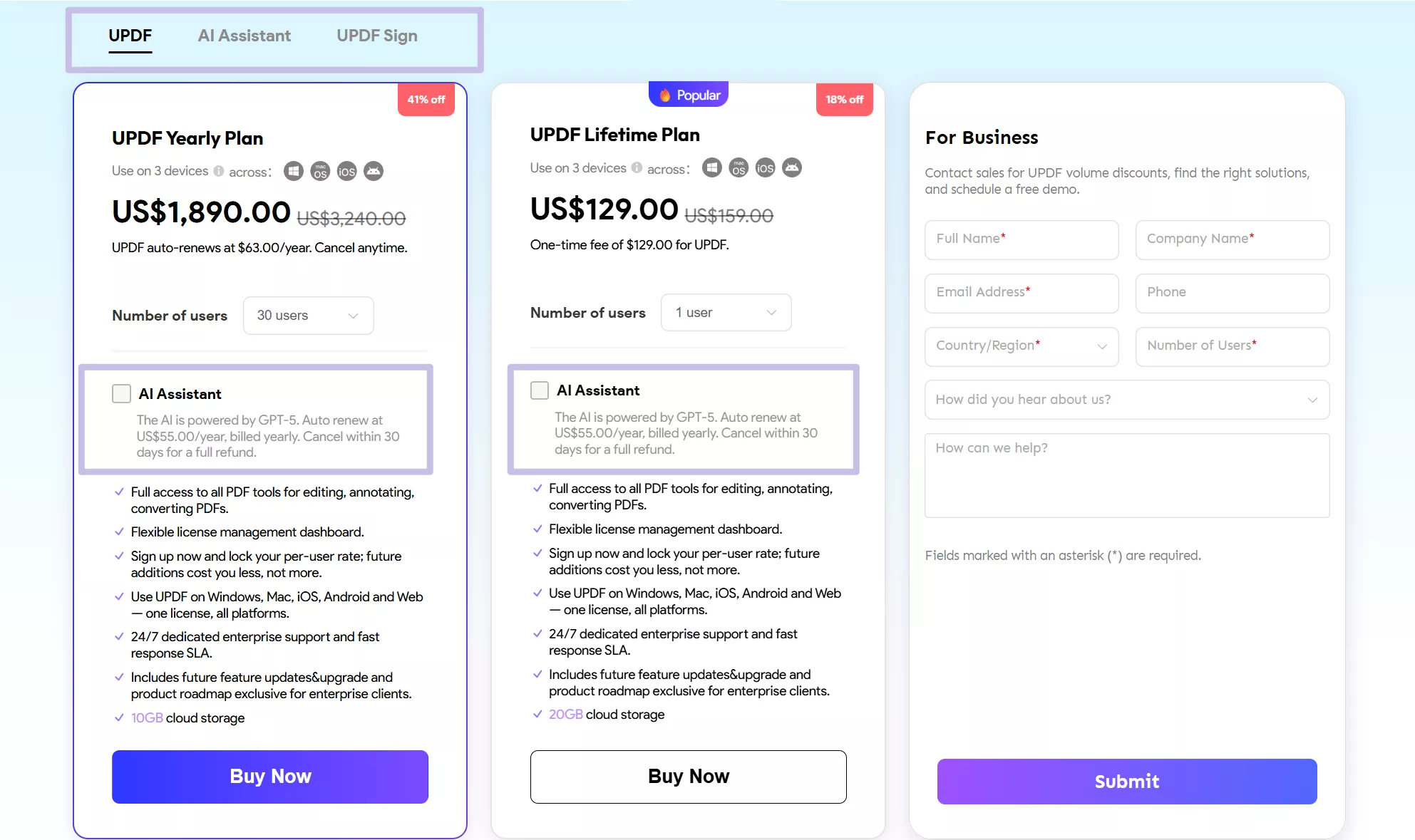 choose UPDF Yearly Plan or UPDF Lifetime Plan