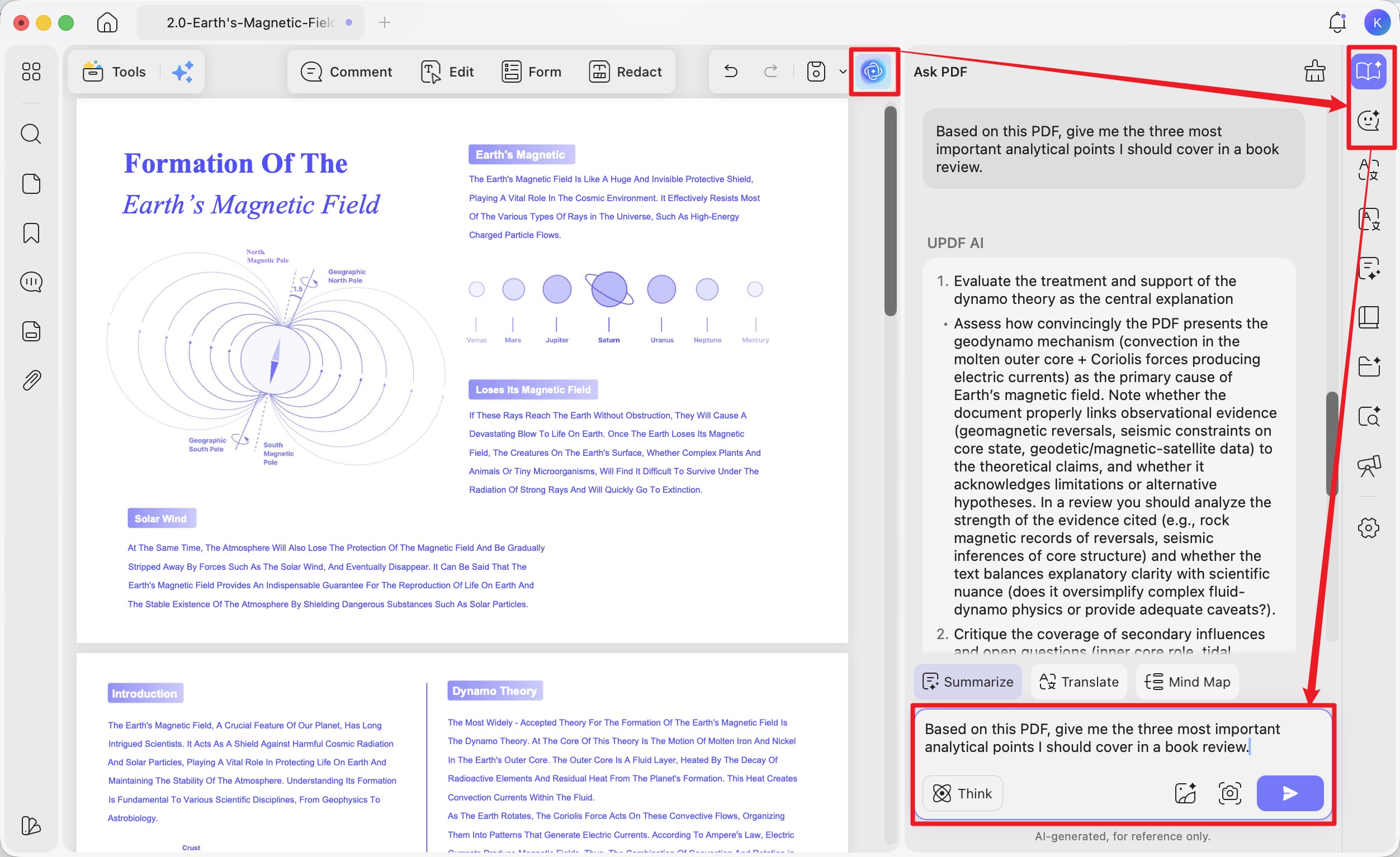 use updf ai to build the book review outline