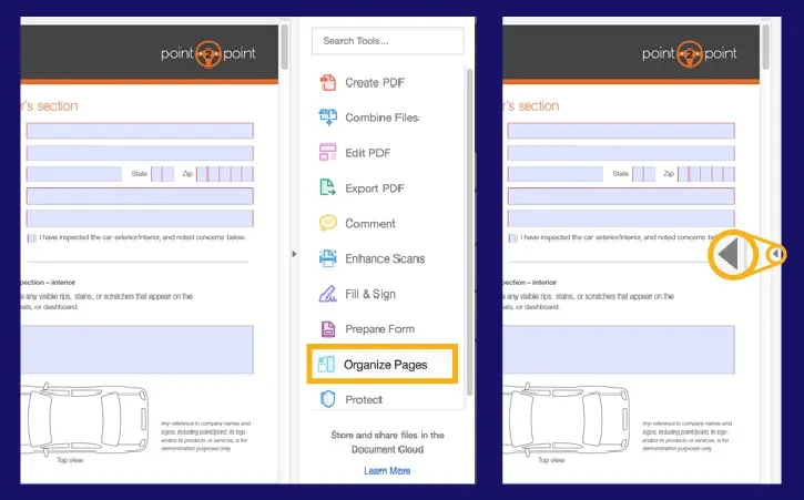 Sélectionner Organiser dans Adobe Reader