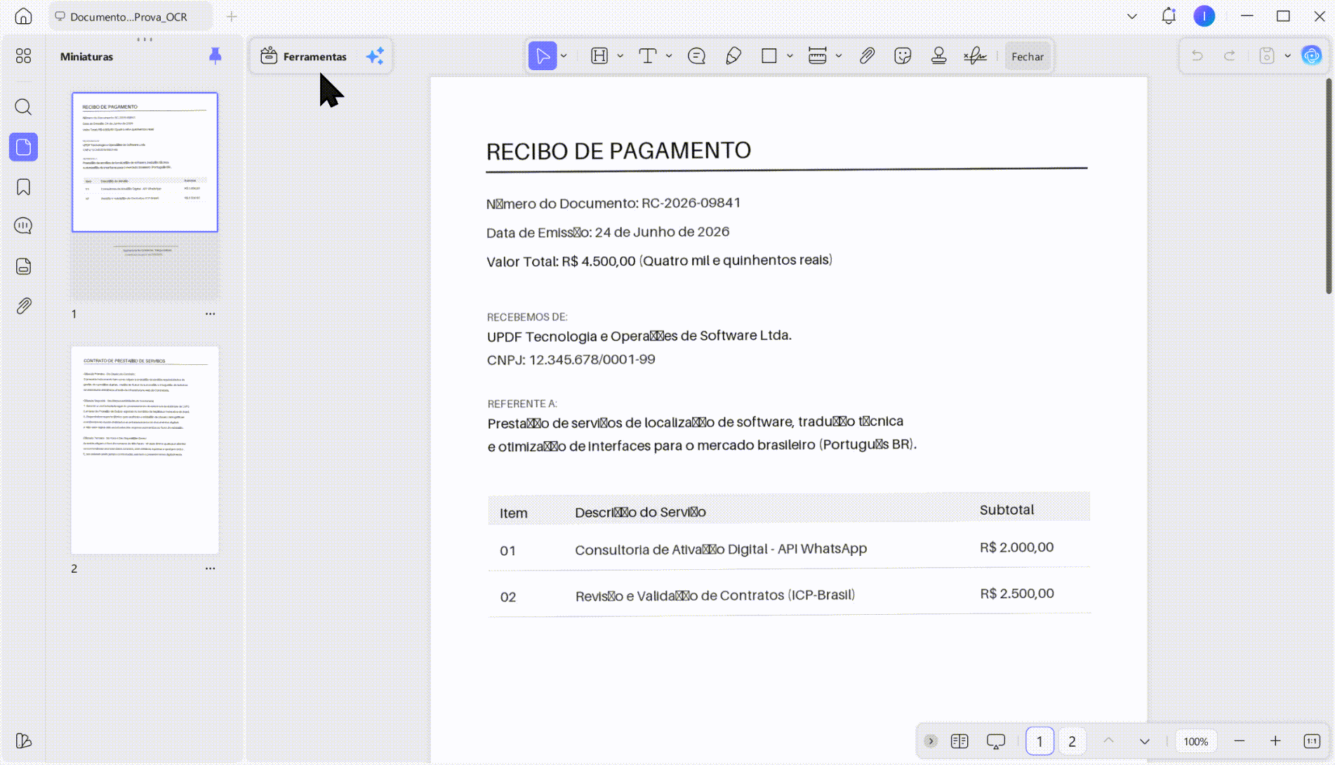 Converter PDF escaneado em Word com OCR