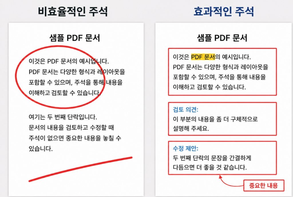 PDF 필기 기능을 활용한 문서 검토 화면