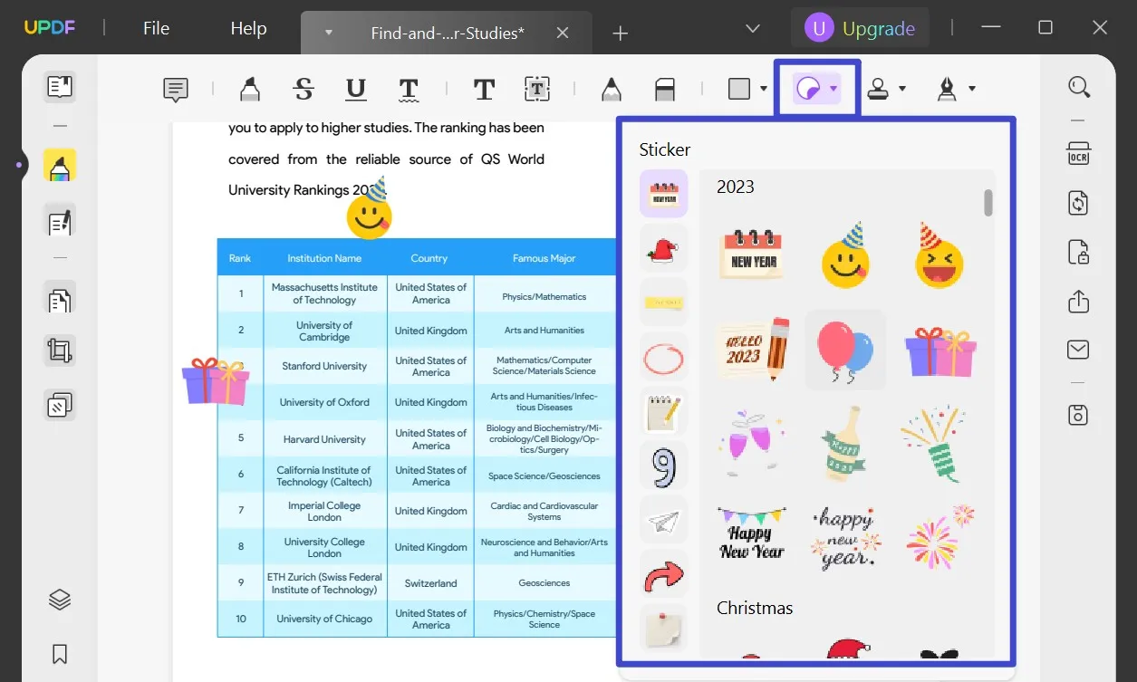 add stickers to pdf with updf
