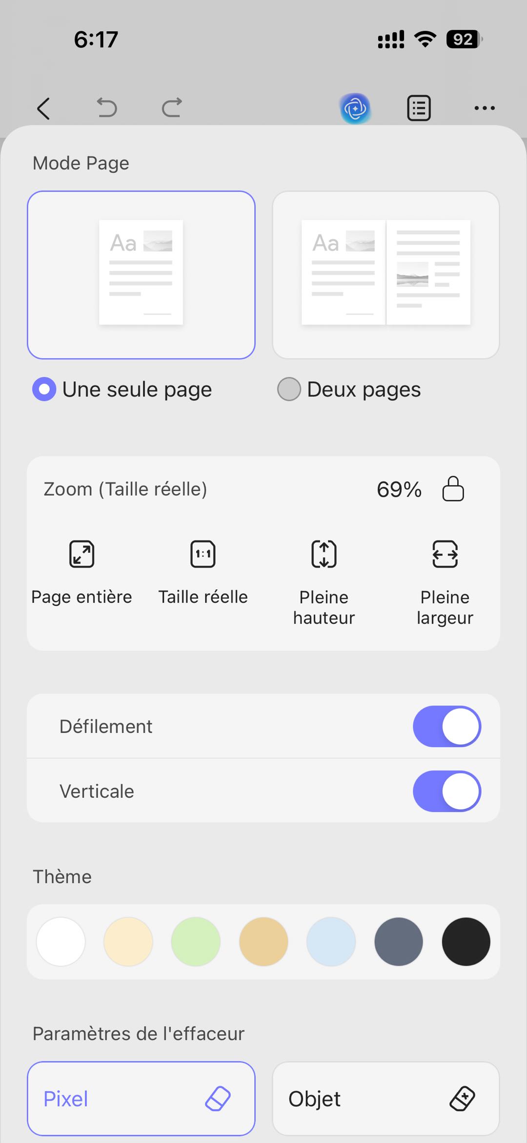 options pour éditer le lien