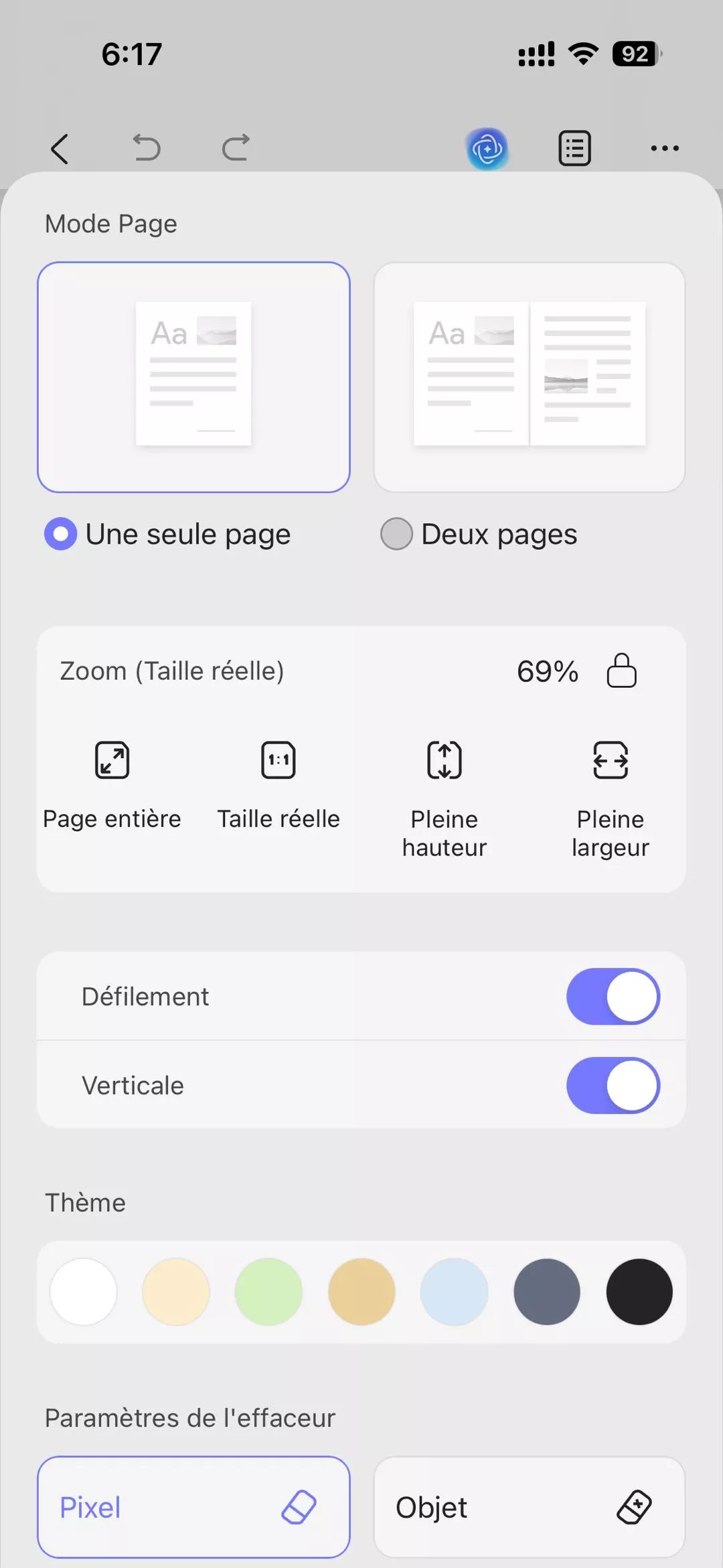 options pour éditer le lien