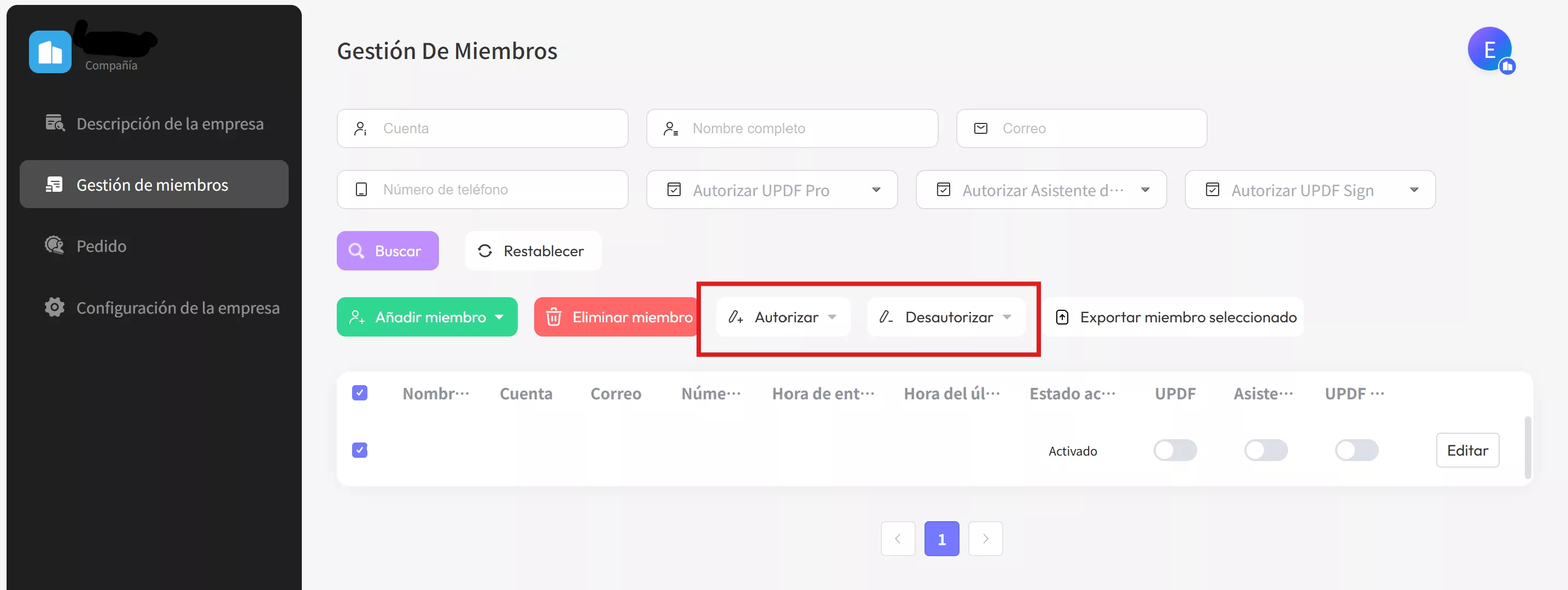 autorizar y desautorizar