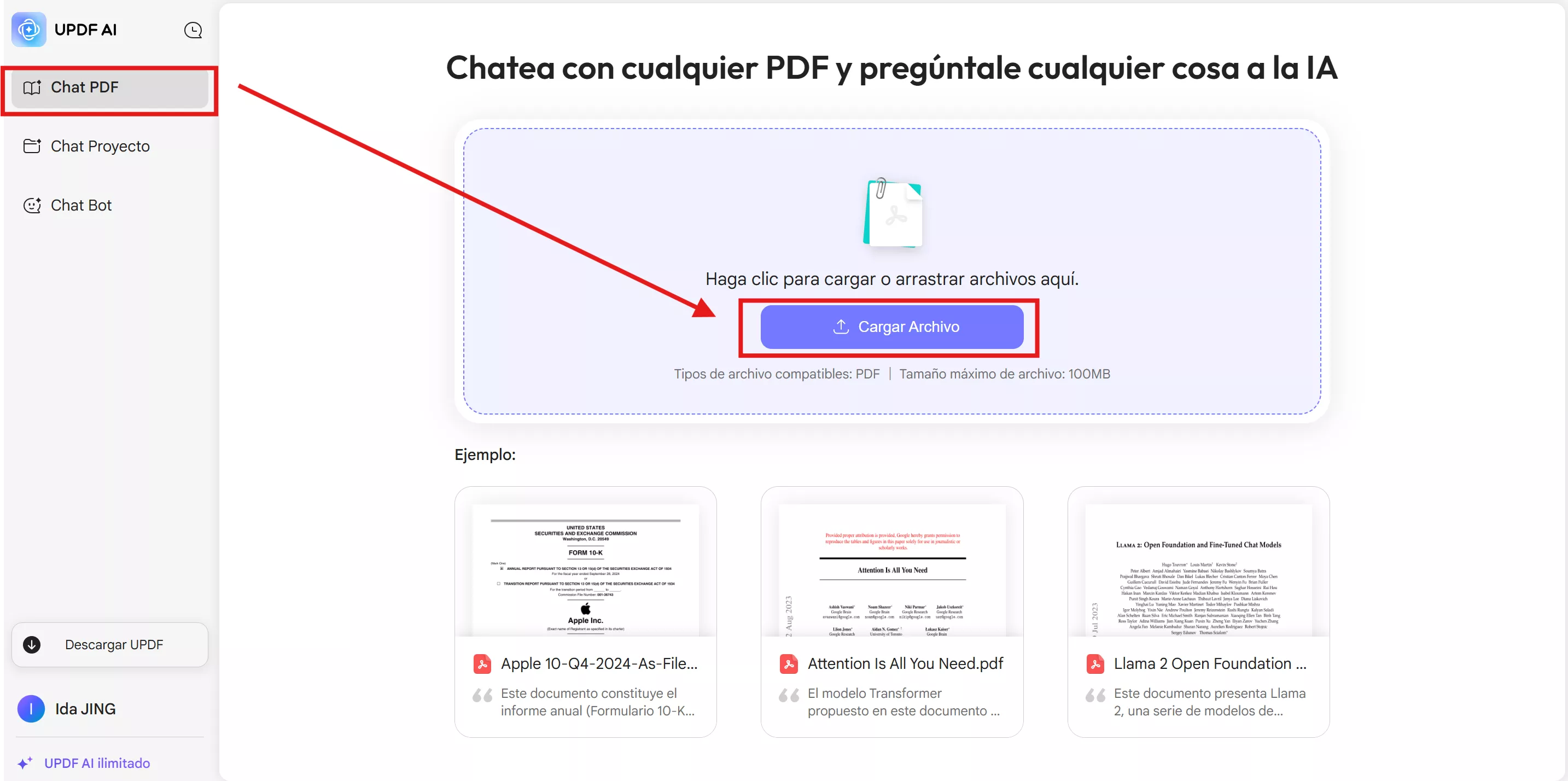 Comience a chatear con PDF con UPDF AI Online versión