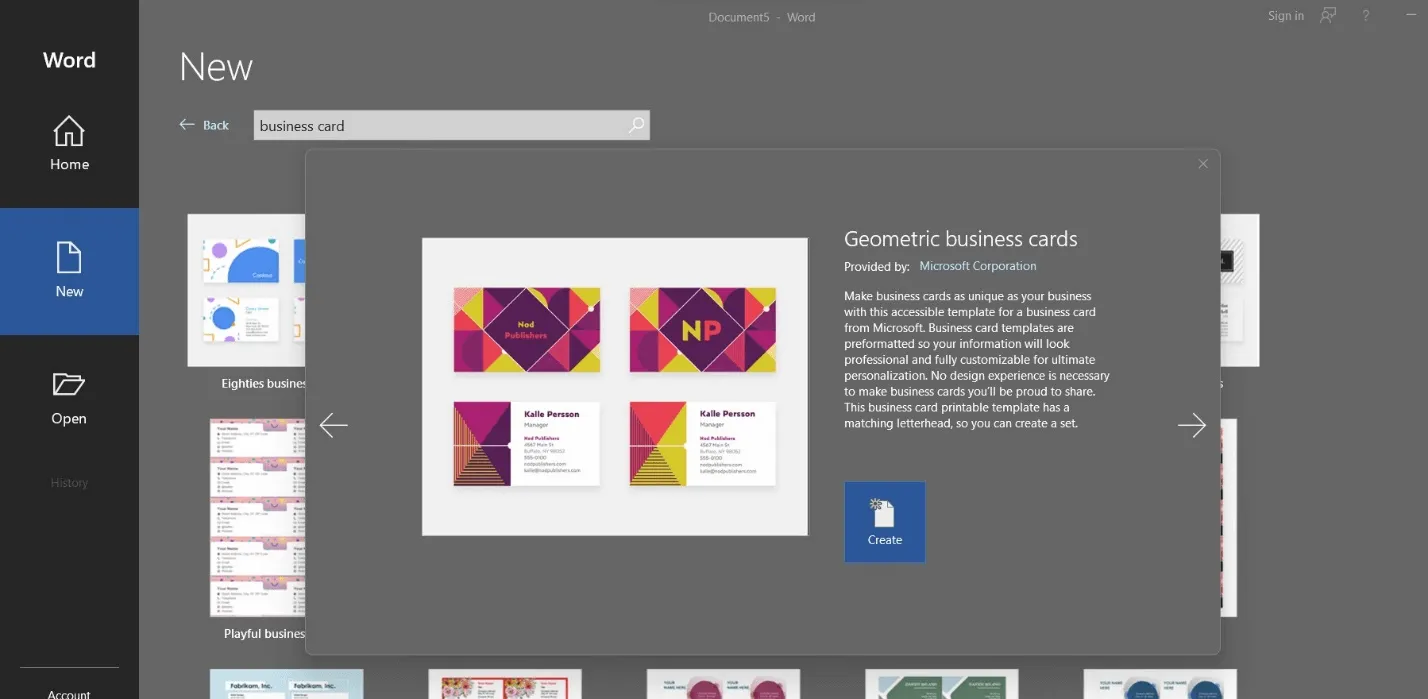 microsoft office business card template