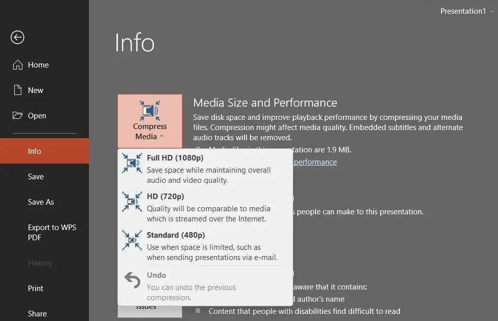 compress audio and video in ppt