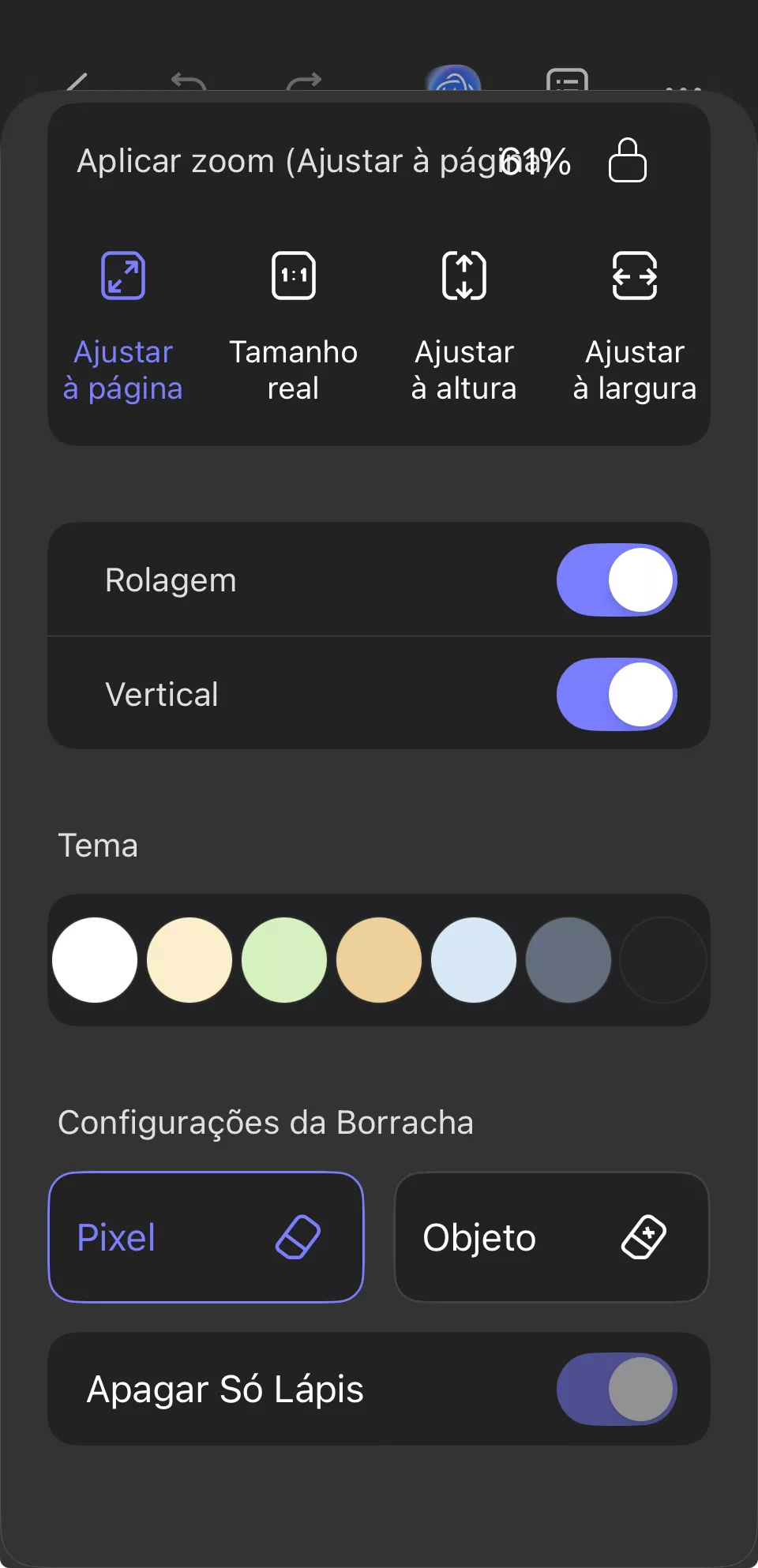 configurações da borracha