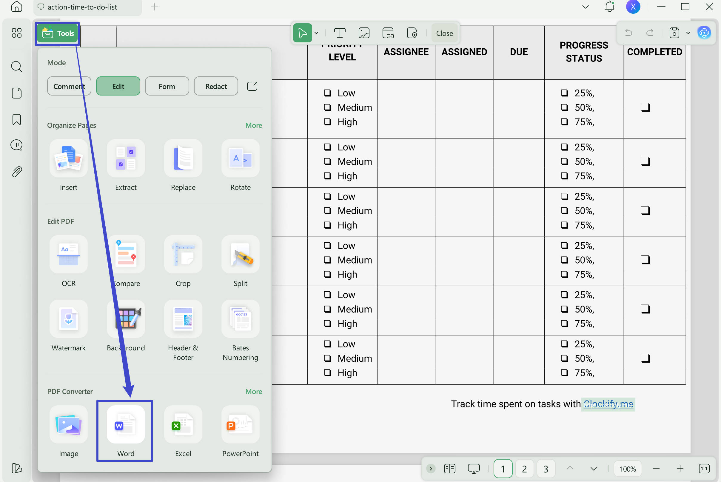 export excel to word with UPDF