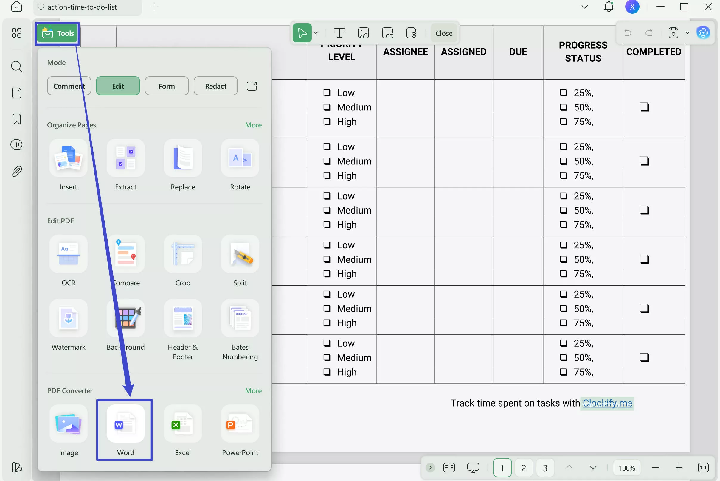 export excel to word with UPDF