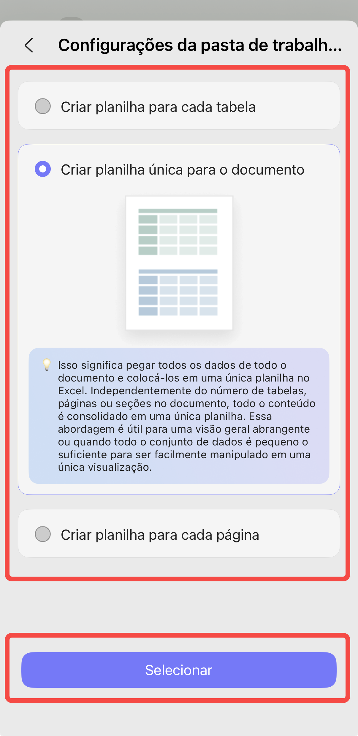 Na página de configurações do Excel, você pode escolher o método de conversão de acordo com suas necessidades.