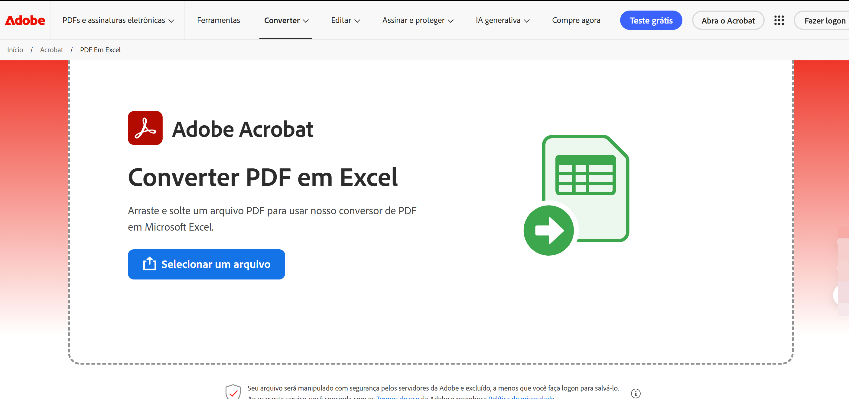 converter pdf em excel com adobe acrobat