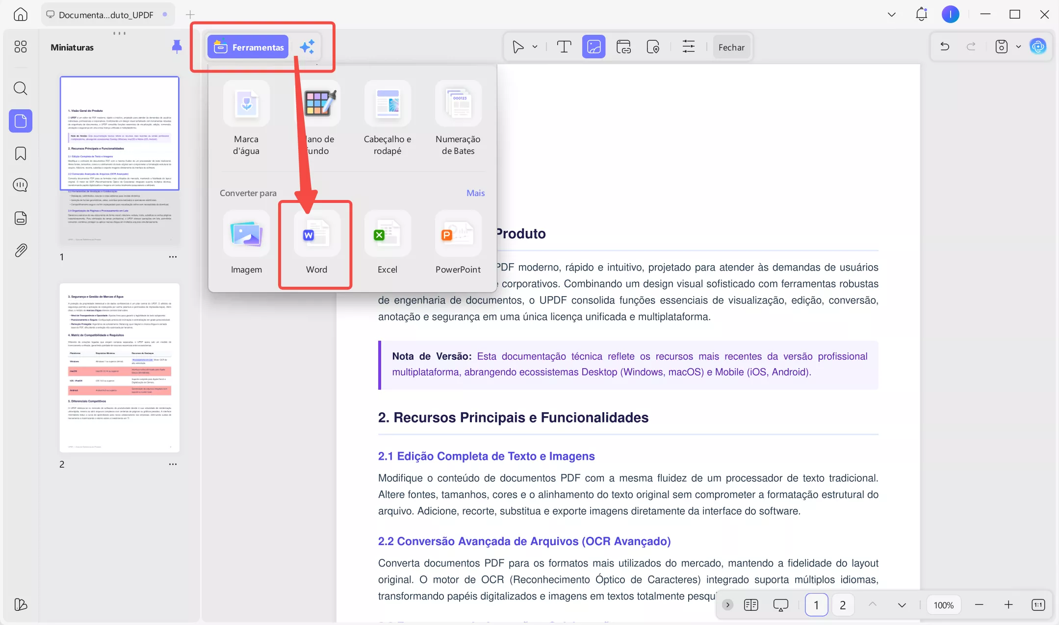 converter pdf em word no updf