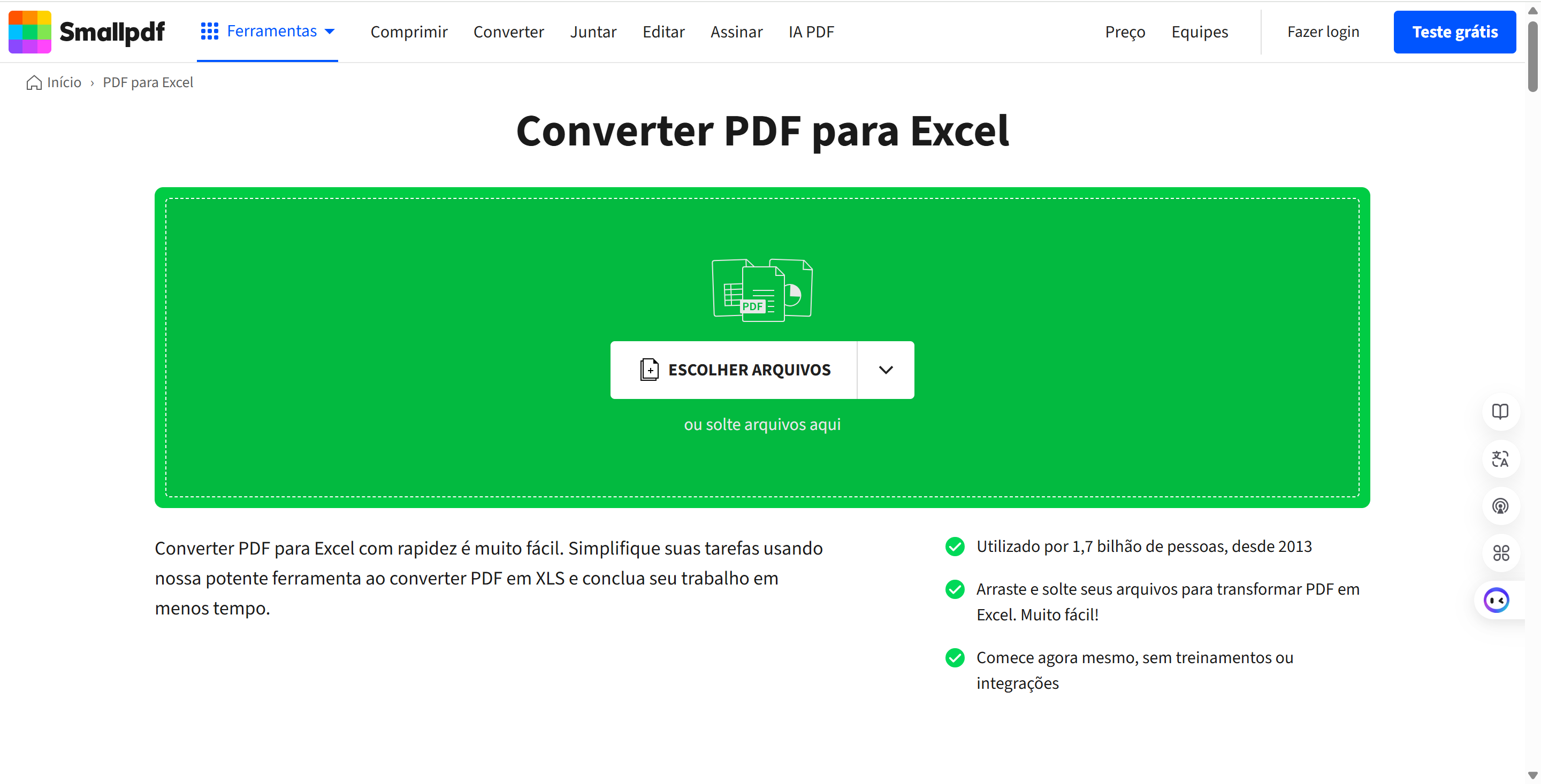 converter pdf para excel com smallpdf