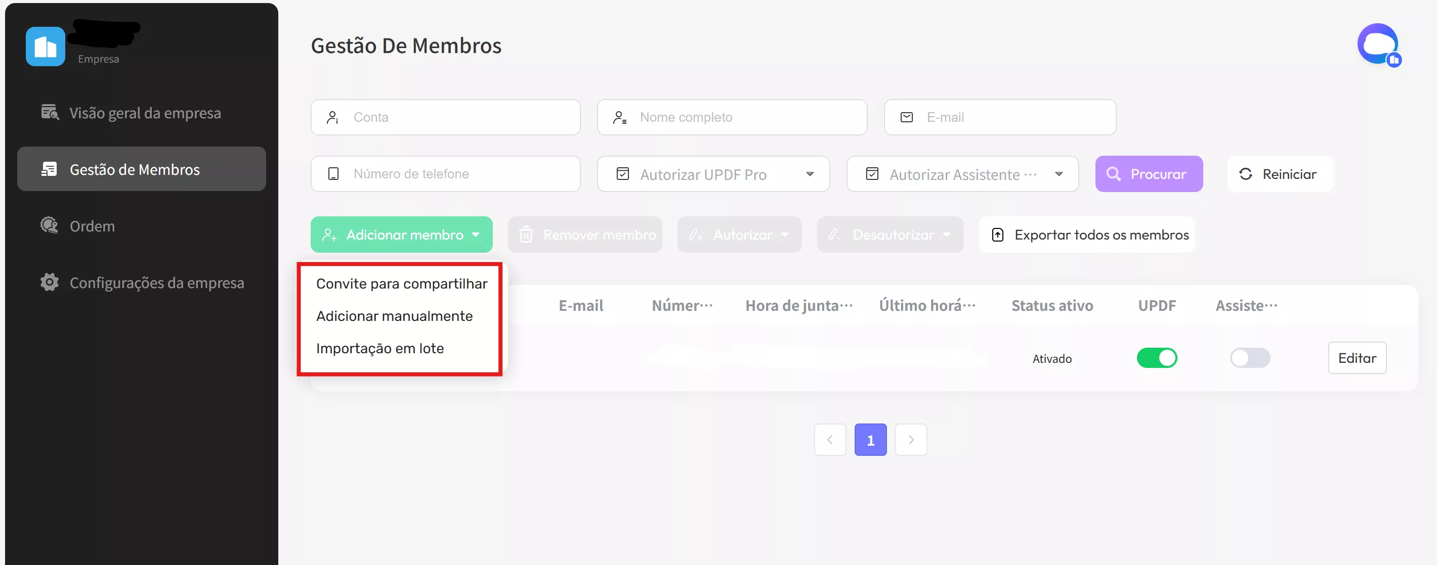 Importação em lote