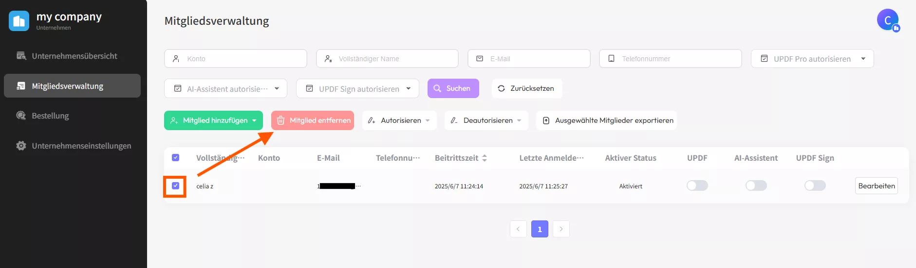 Mitglied entfernen