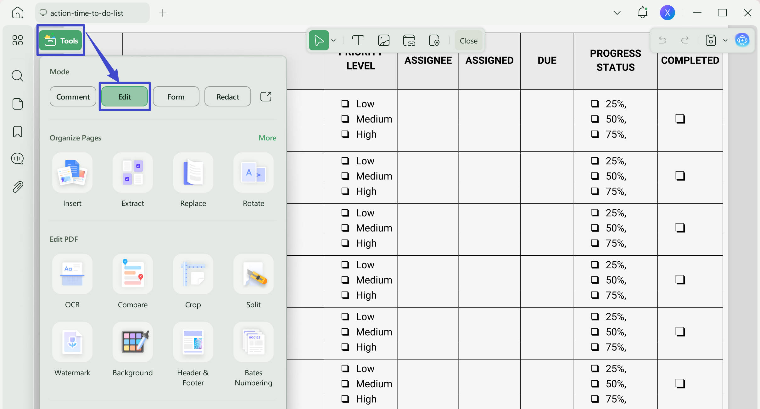 edit excel in UPDF