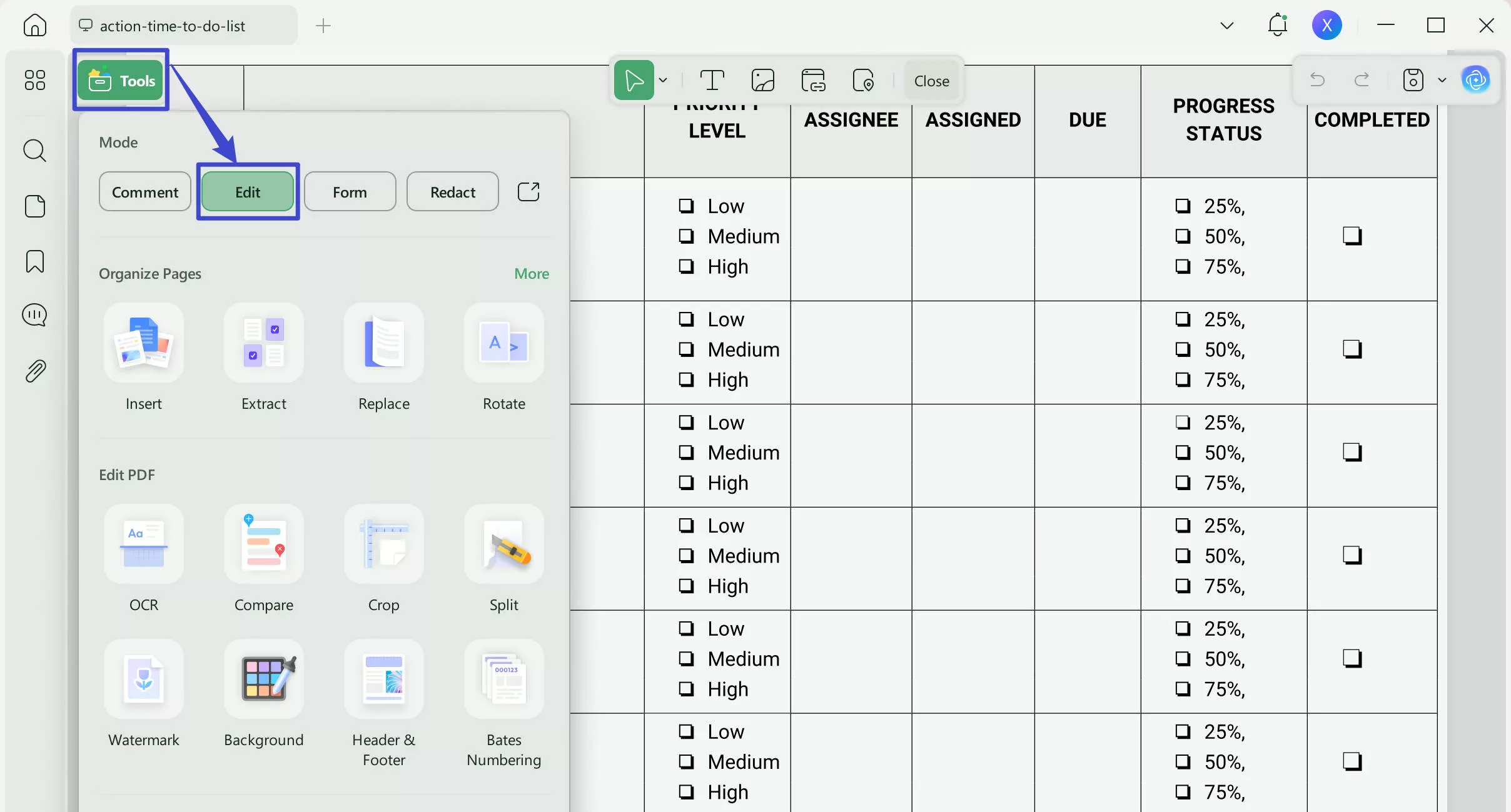 edit excel in UPDF