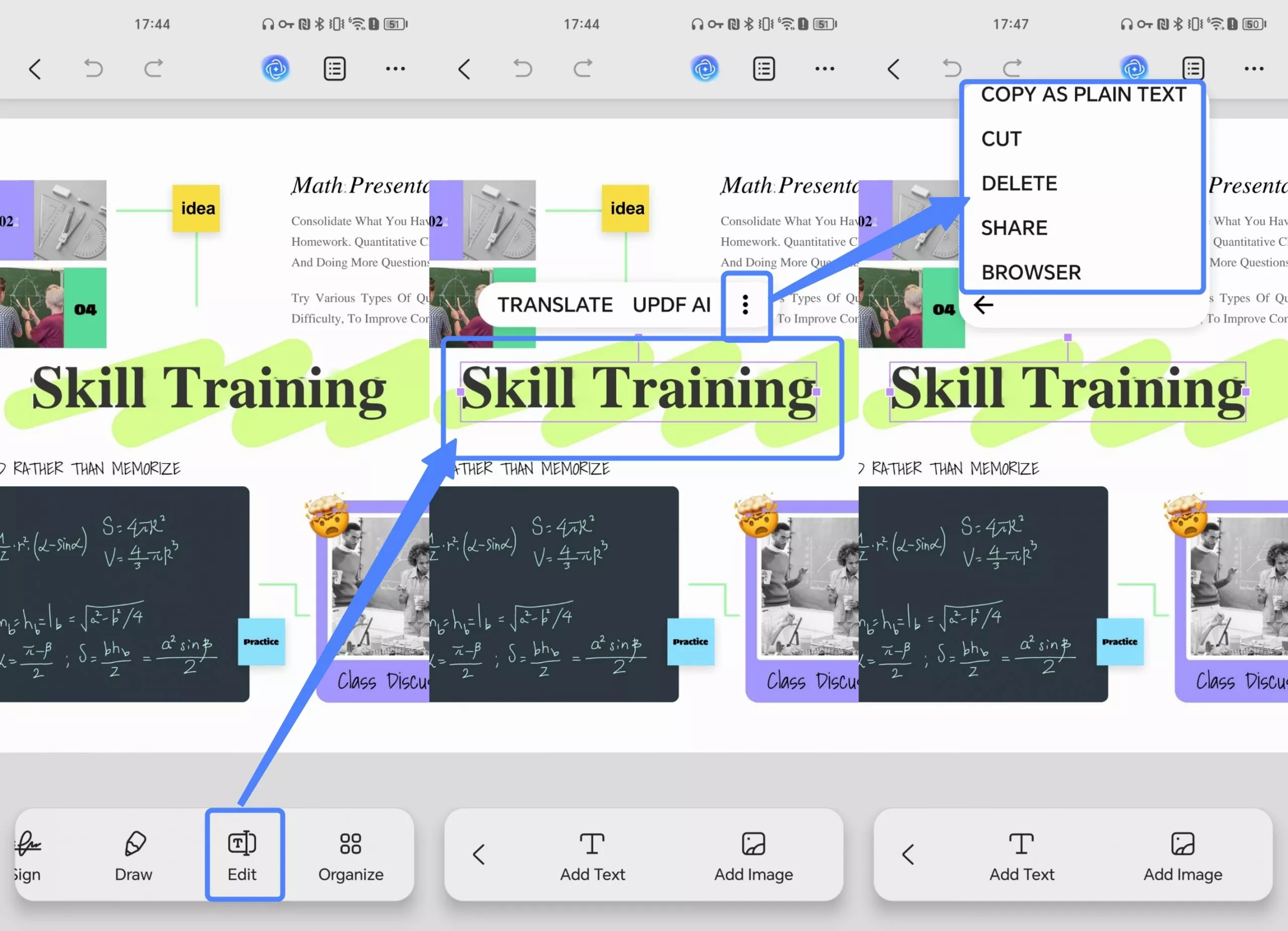 edit the existing text