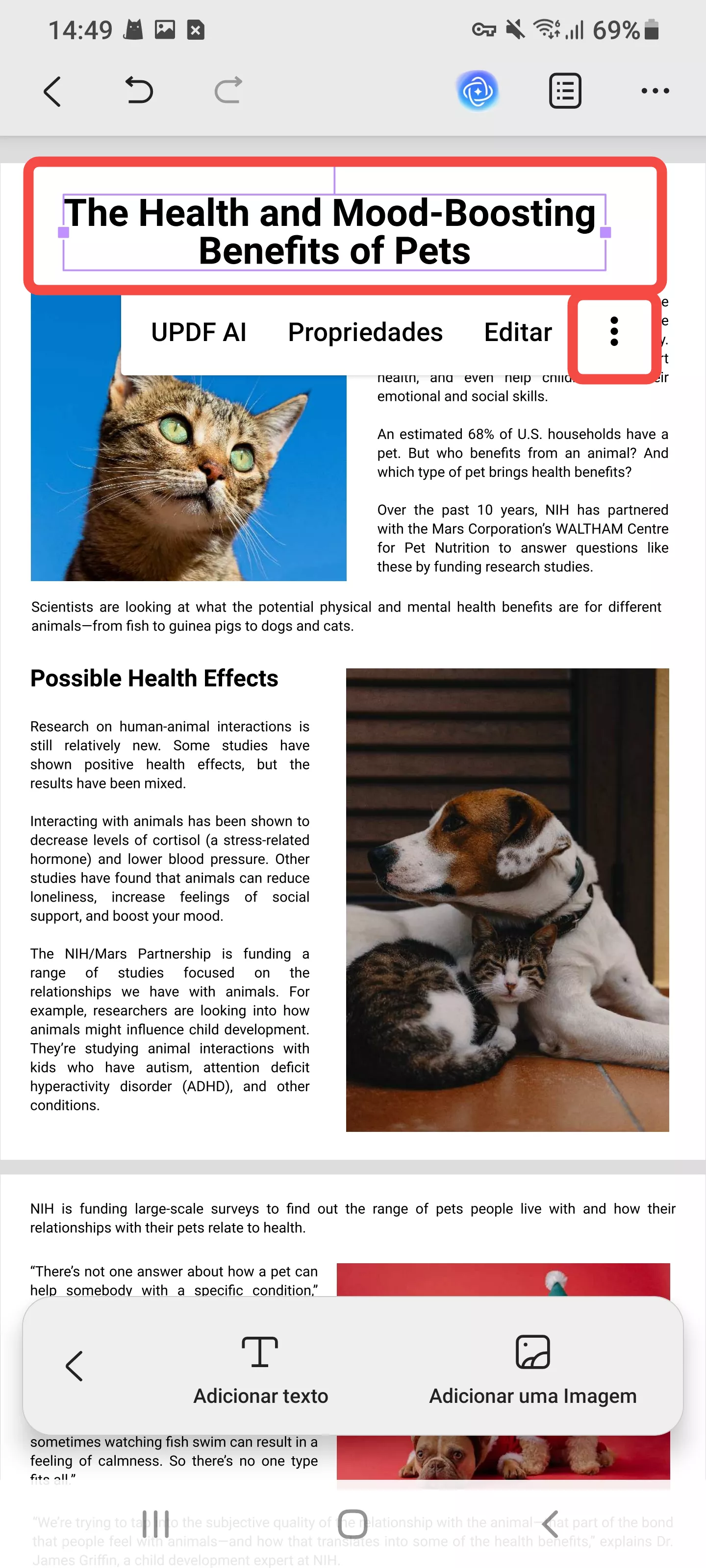 editar o texto existente