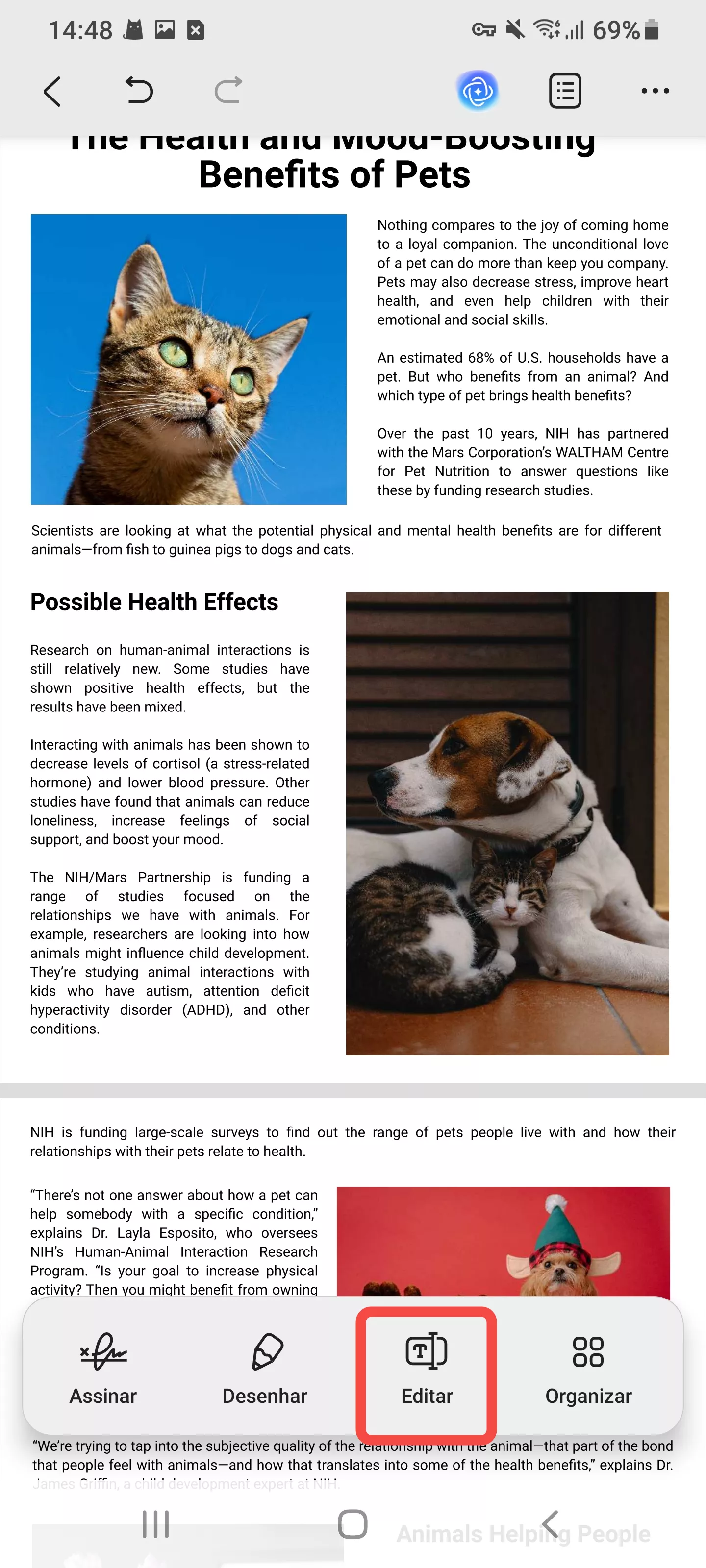 editar o texto existente