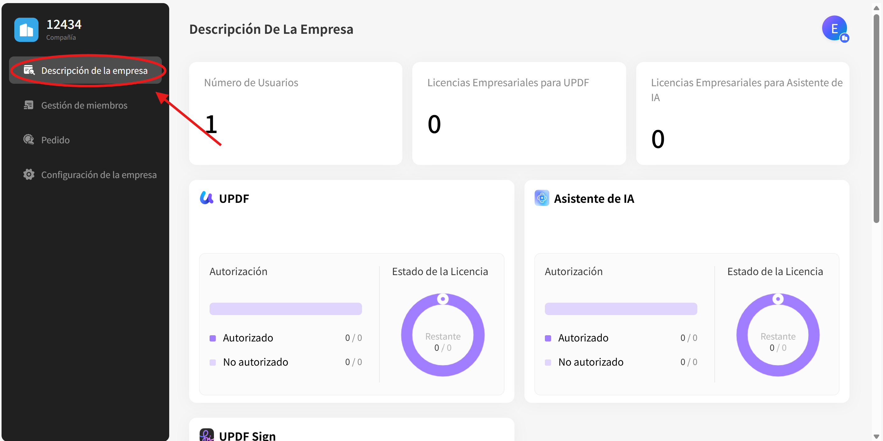 panel de gestion