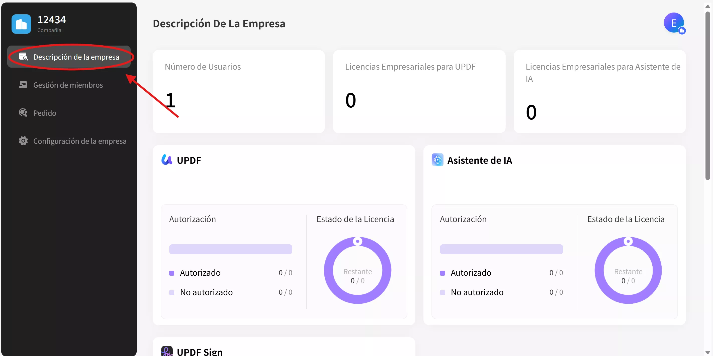 panel de gestion