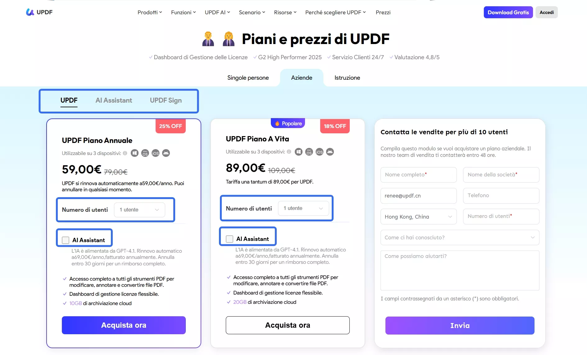 Acquistare il Piano Aziendale