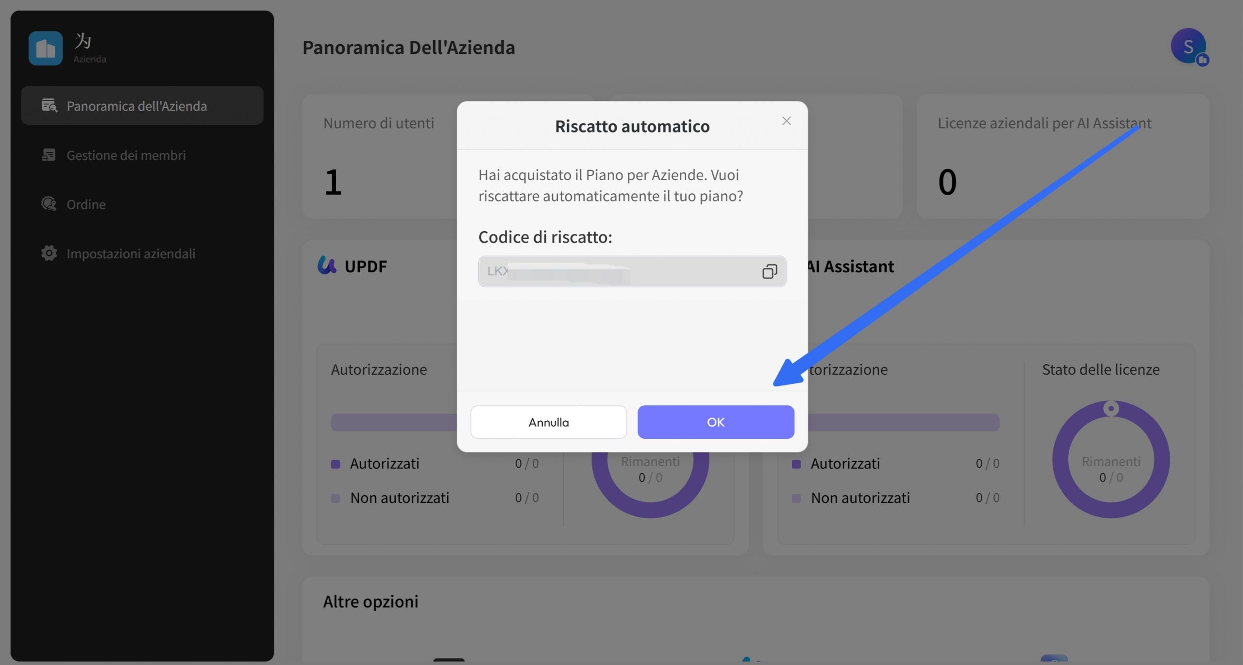 Riscatto Automatico nel Pannello di Controllo