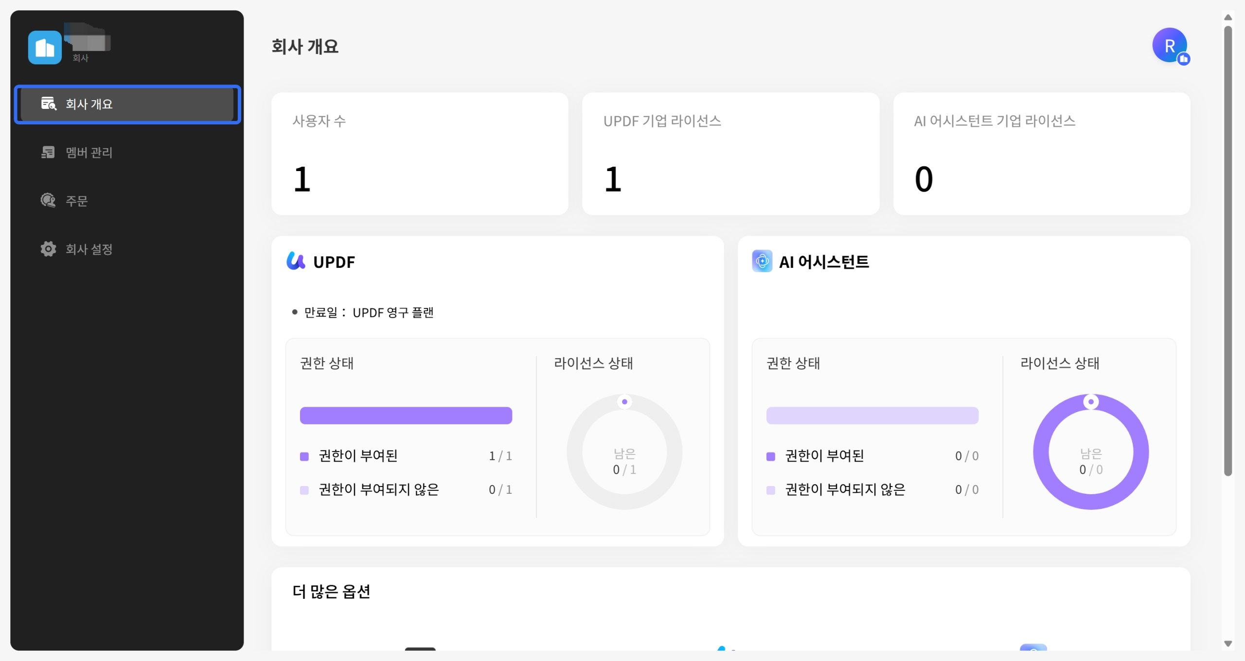 UPDF 엔터프라이즈 대시보드의 회사 개요