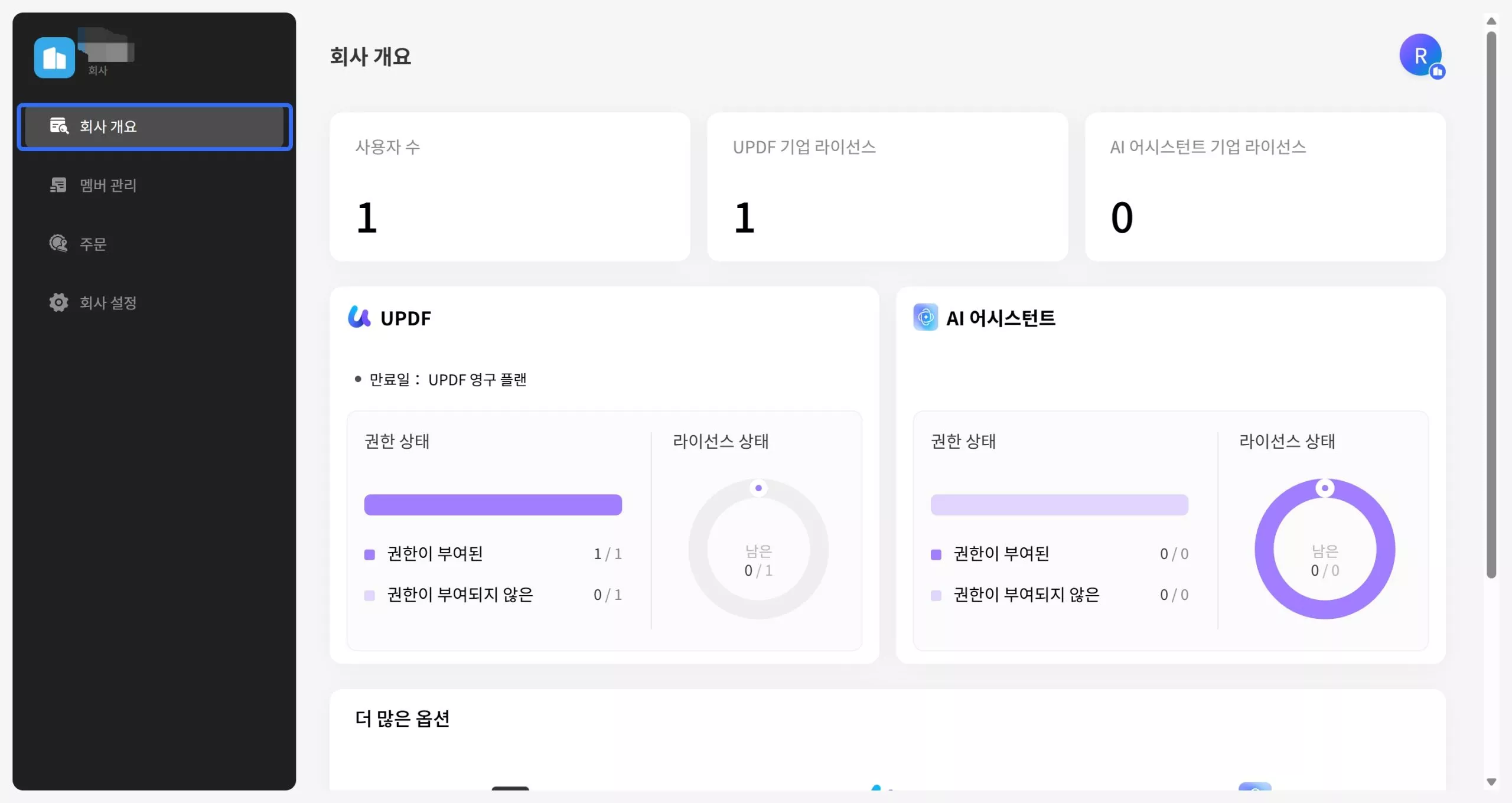 UPDF 엔터프라이즈 대시보드의 회사 개요