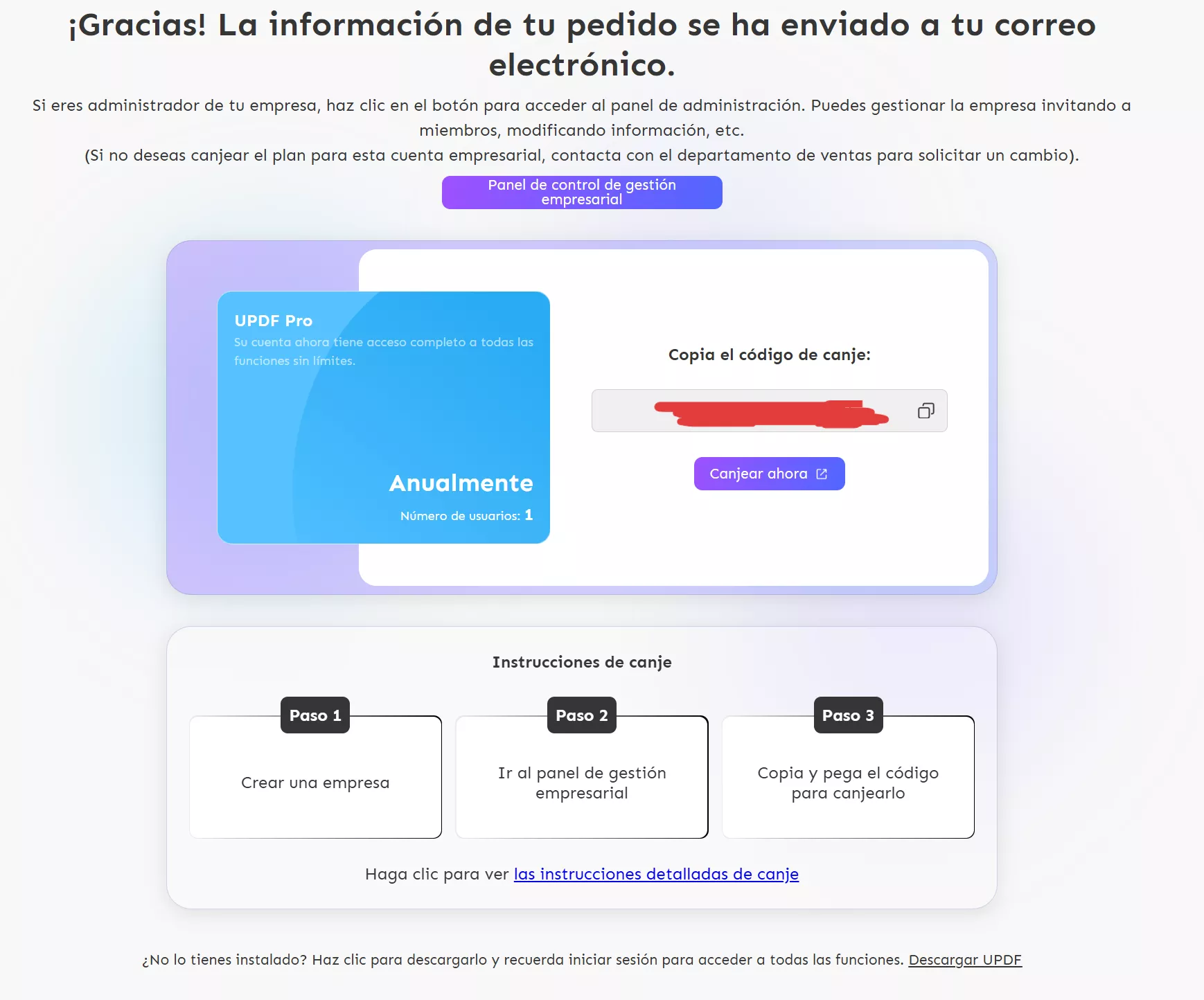 instrucciones de reembolso de la empresa updf