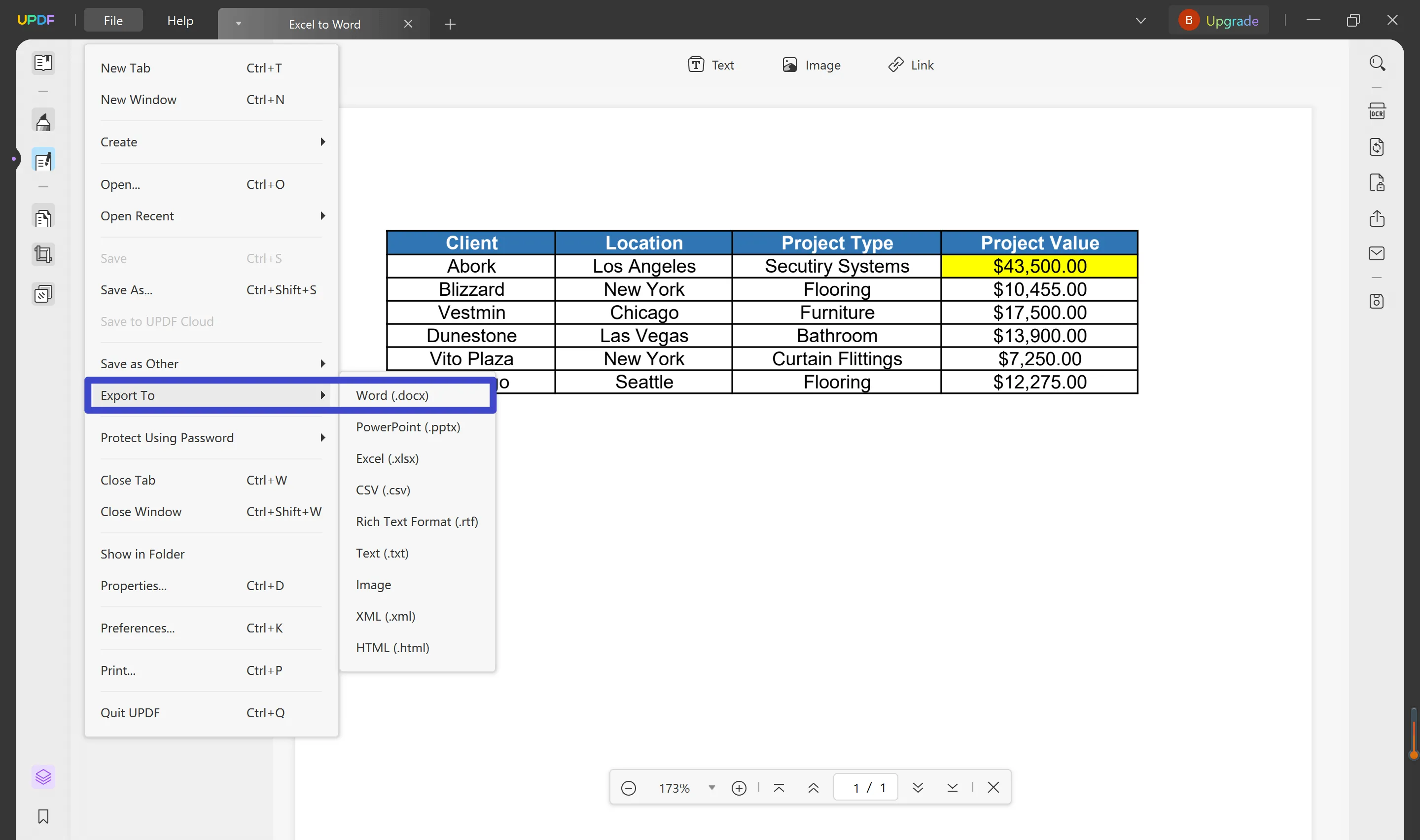 export excel to word with UPDF