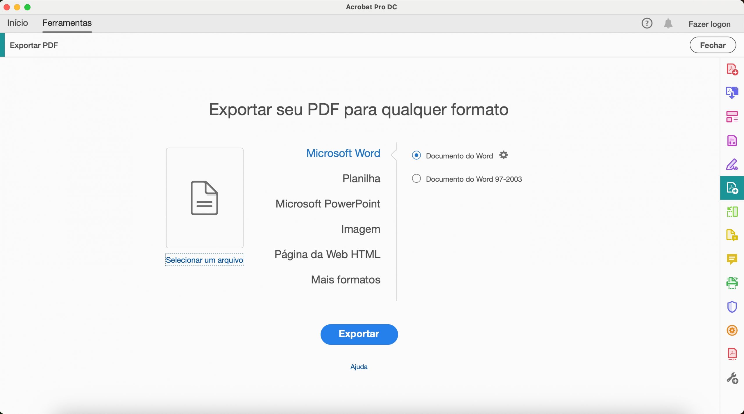 exportar pdf para word com adobe acrobat