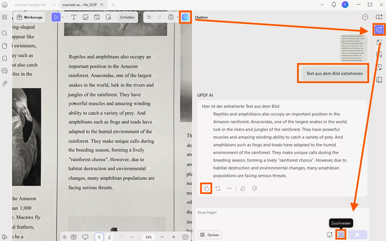 Text aus Bild in updf extrahieren