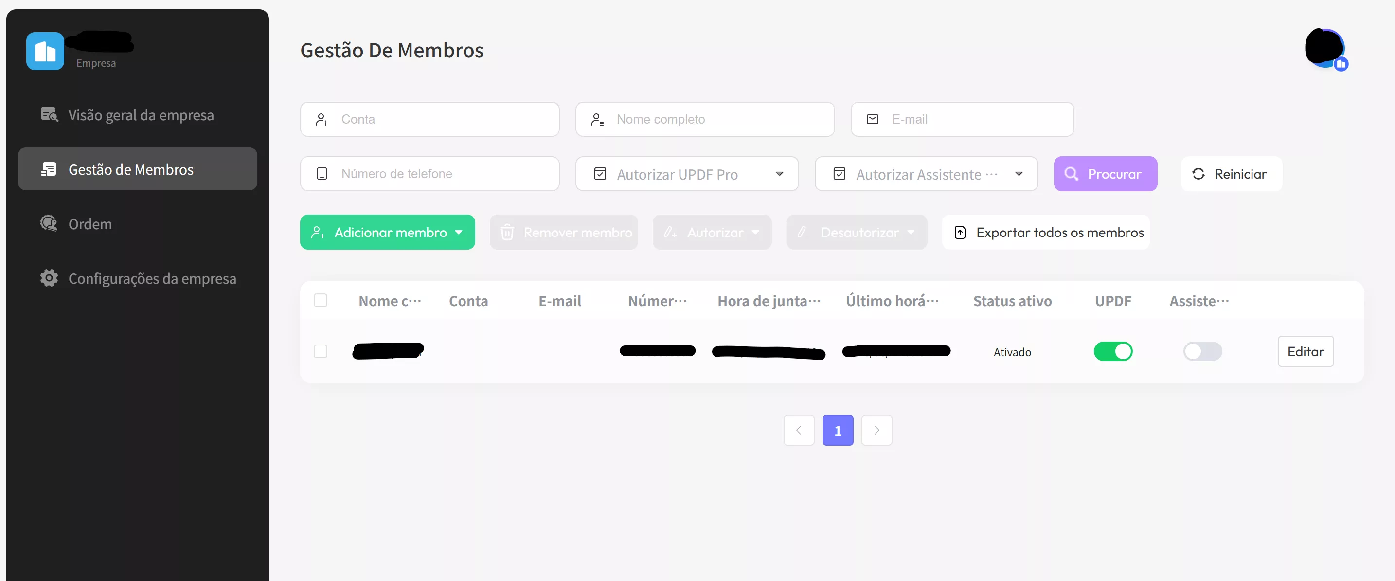 gestão de membros