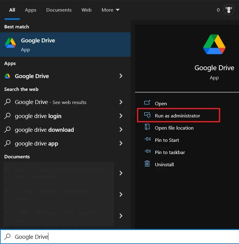 run google drive as administrator google drive files not showing up