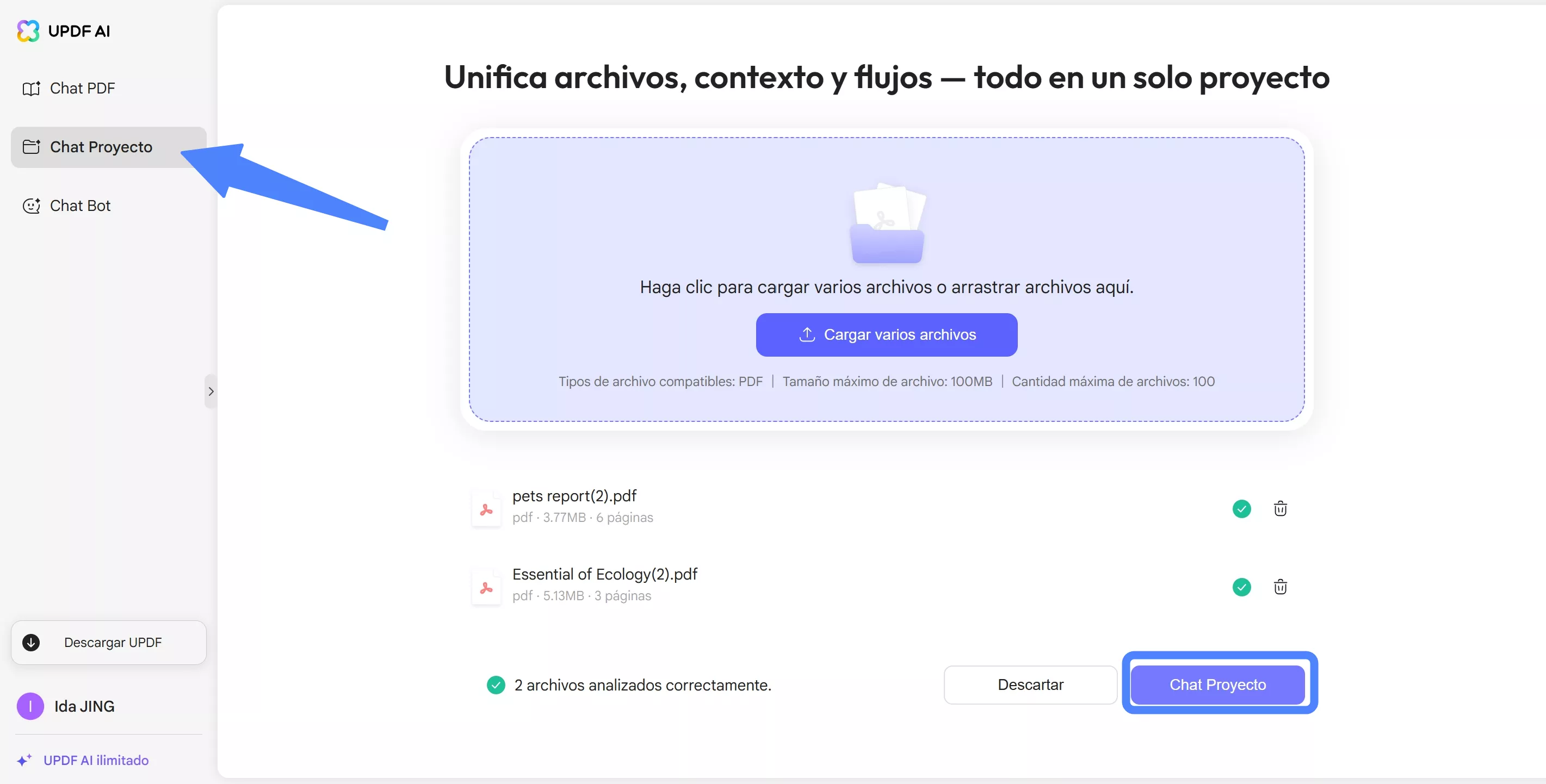 traducir múltiples archivos pdf con chat project