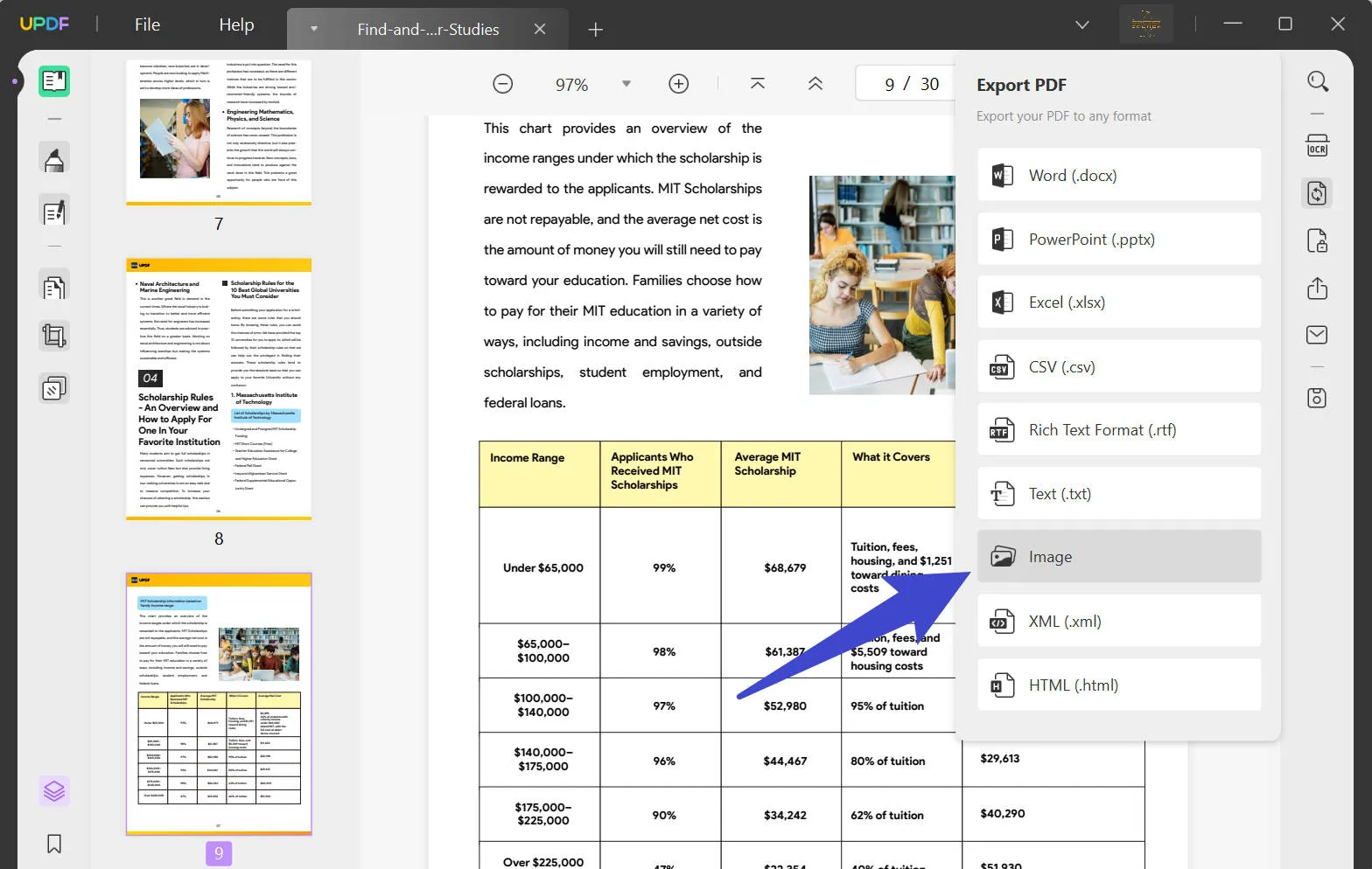 haga clic en la imagen durante la conversión de pdf a bmp